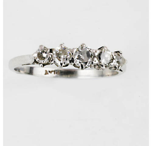 A five stone diamond ring, (2)