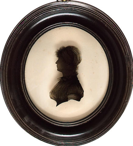 Mrs Isabella Beetham, A silhouette of a Lady, profile to the left, wearing dress with frilled collar and turban; together with a silhouette of a Gentleman, profile to the left, by Charles Rosenberg (2)