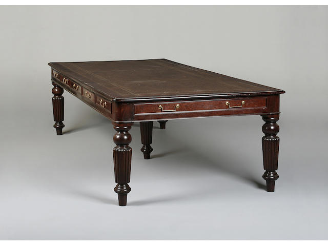 A massive good early Victorian mahogany library table stamped H Dodd to the underside of the top under legs