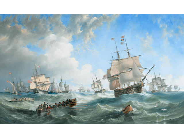 John Wilson Carmichael(British, 1799-1868) The Channel Fleet in heavy weather 101.6 x 167.6cm. (40 x 66in.)