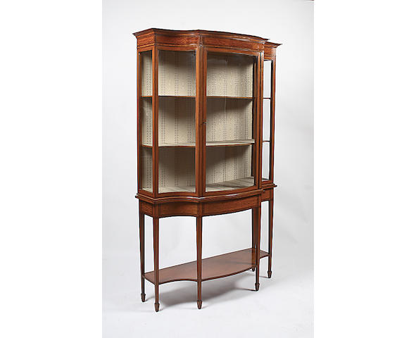 An Edwardian satinwood banded and ebony strung display cabinet