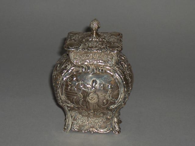 A 19th Century Dutch silver embossed tea caddy, import marks for London 1896,