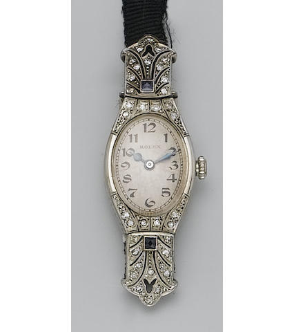 Rolex. A fine 18ct white gold and diamonds set wristwatch London Import mark 1920