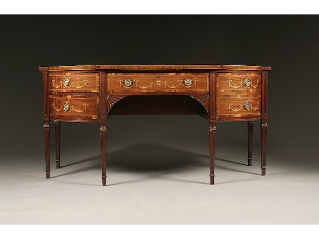 A Sheraton Revival mahogany sideboard inlaid in the manner of Edwards & Roberts