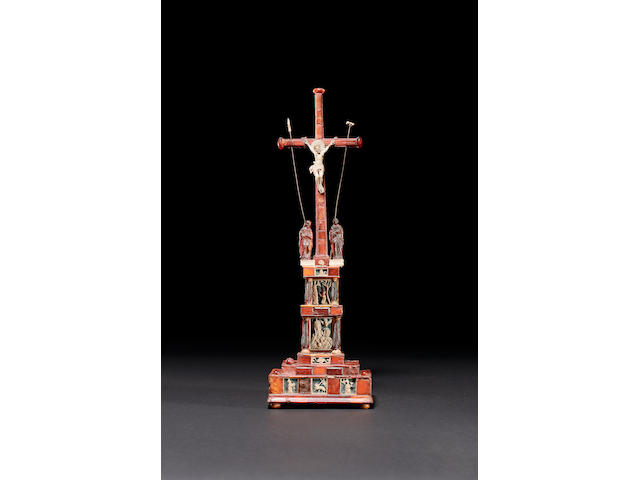 A rare mid 17th century North German amber and bone table altarpiece