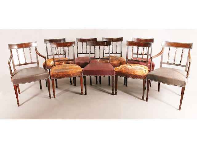 A set of nine early 19th century and later Sheraton style mahogany dining chairs
