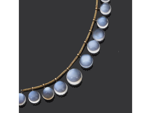 A late 19th century moonstone fringe necklace,