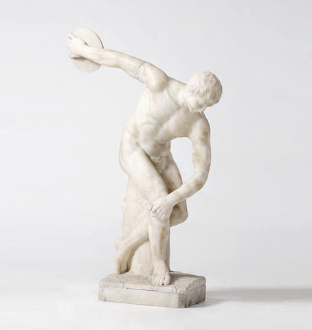 After the Antique, A carved white marble statue of a discus thrower