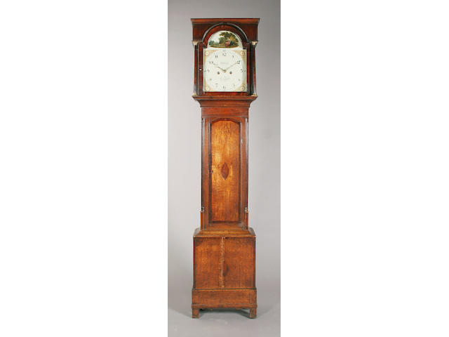 A late George III oak, mahogany and crossbanded longcase clock