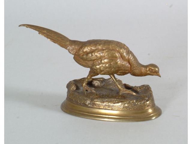 A late 19th Century gilt bronze model of a pheasent