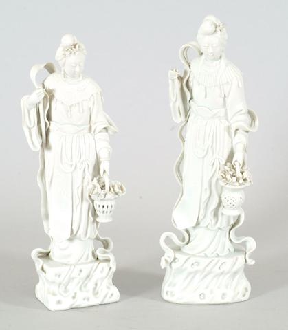 A near pair of Chinese blanc de chine figures of Guanyin