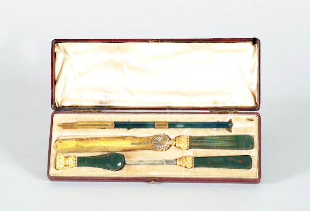A William IV silver and bloodstone writing set William Eley, 1834,