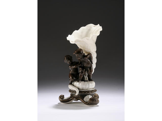 A Belleek 'Double Boy Shell' vase, first period 1863-1890