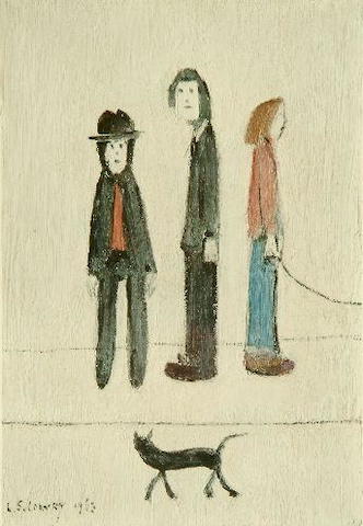 Laurence Stephen Lowry (1887-1976) 'Three Men and a Cat'