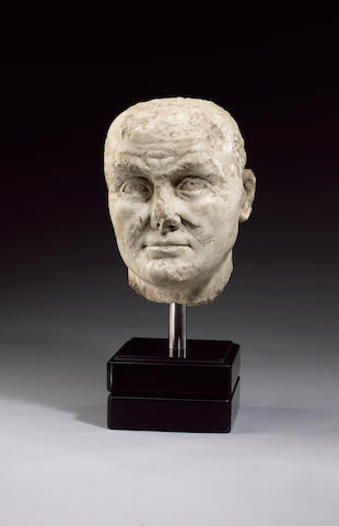 A large Roman marble male head probably of Vespasian