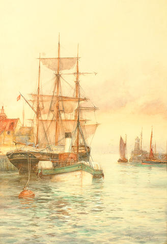 Frederick William Scarborough (British, exh. 1896-1939) The port at sunset.