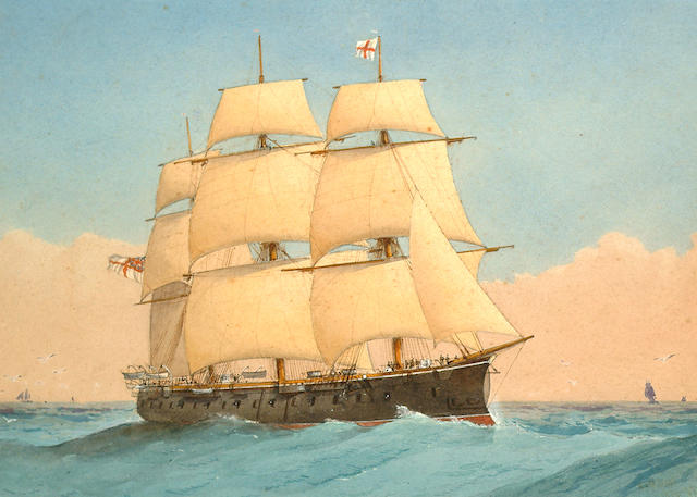 William Frederick Mitchell (British, 1845-1914) A frigate.