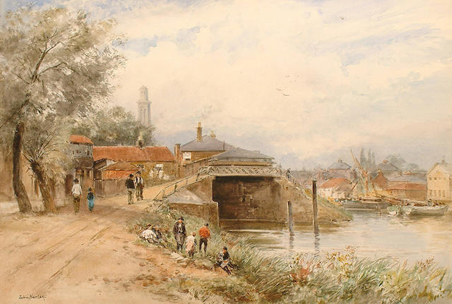 John Varley (British, 1850-1933) The Thames near Kew Bridge.