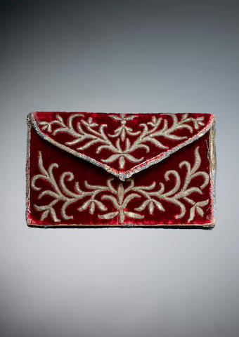 Bonhams : A small Ottoman metal-thread embroidered velvet Wallet Turkey ...
