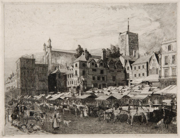 Charles John Watson (1846-1927) The market place, Norwich 23.5 x 31cm (9&#188; x 12&#188;in), and three other images of Norwich.(4).