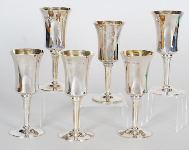 A set of six wine goblets Maker's mark 'ATG', Birmingham, 1971,