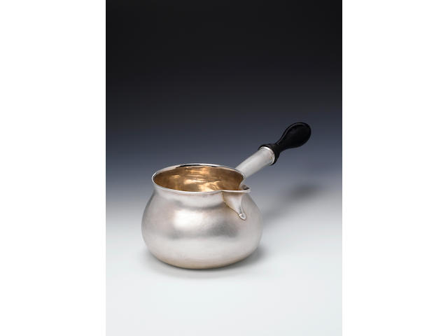A mid 18th century Irish silver brandy warming pan, maker's mark only, AB, probably that of Anthony Bate, Dublin circa 1760,