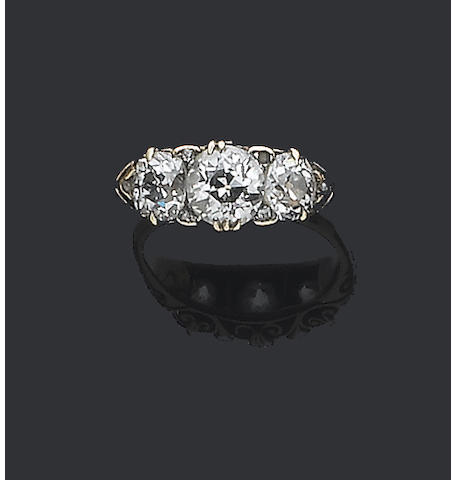 A diamond three-stone ring,