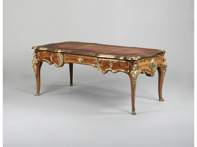 A good early 20th century kingwood and gilt metal mounted bureau plat in the Louis XV style,