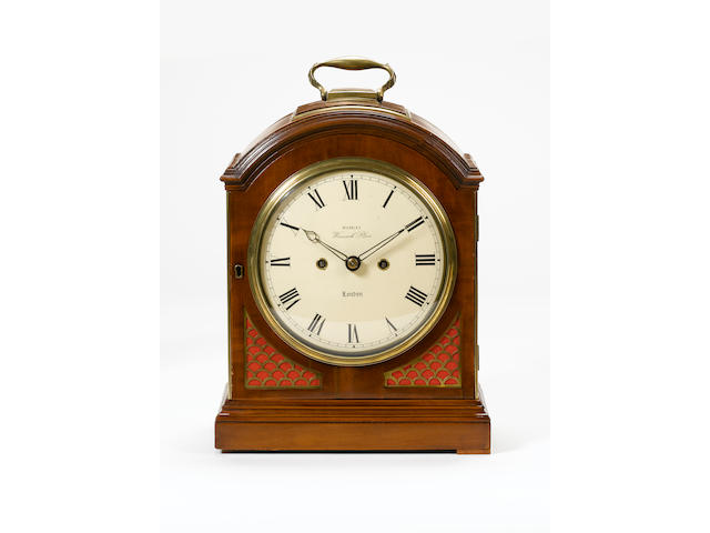 A Regency mahogany pad-top verge bracket clock Repainted dial signed Hamley, Warwick place, London