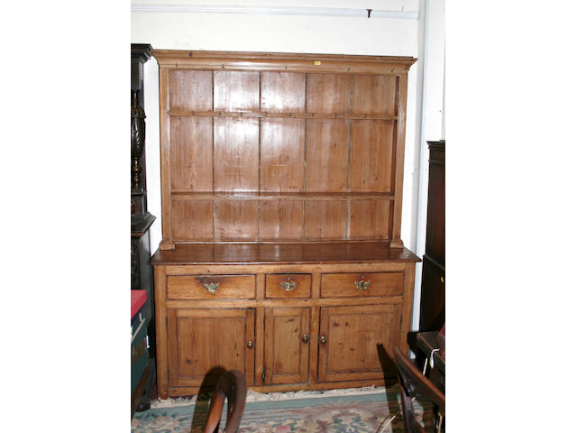 A 19th Century stripped pine dresser and rack