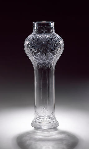 A tall glass vase, Imperial Glass Manufactory, period of Nicholas II, 1909 height: 64 cm. (25 &#188; in.)