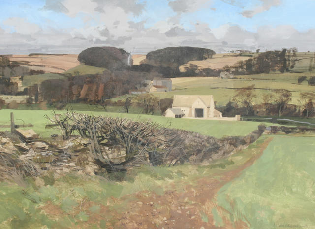 Allan Laycock Countryside landscape with farmhouses,