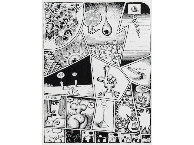 Robert Crumb (American, b.1943) Abstract Expressionist Ultra Super Modernist Comics, 1967 (3) sight each sheet 10 3/4 x 8in (27 x 21cm)