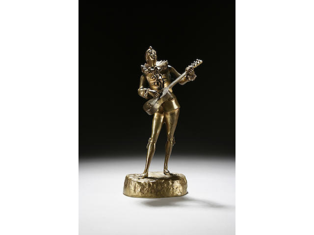 An early 20th Century Continental lacquered bronze figure of Pierrot,