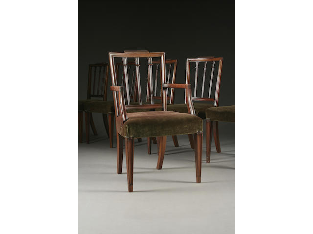 Set of 7 Geor III style mahogany dining chairs including 2 open armchairs