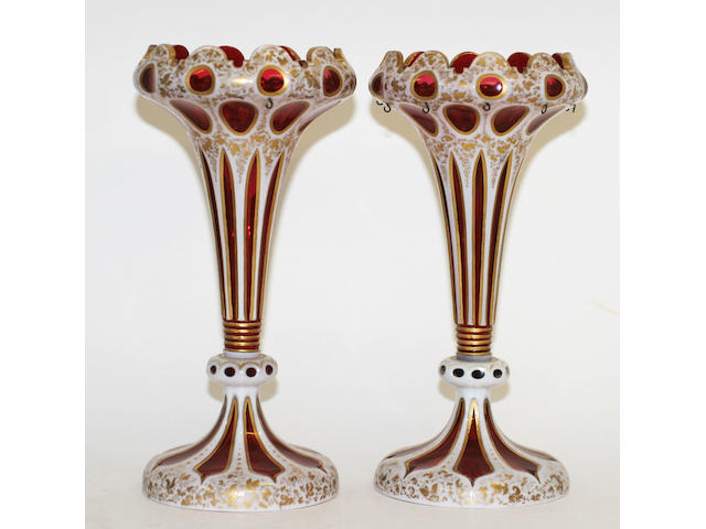 A pair of Bohemian overlay table lustres