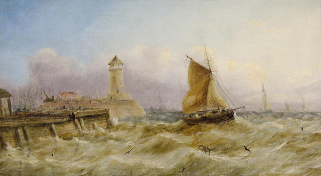English School (late 19th Century) Off the harbour mouth, Whitstable, Kent 25.5 x 46cm (10 x 18in), and a companion, a pair.(2)