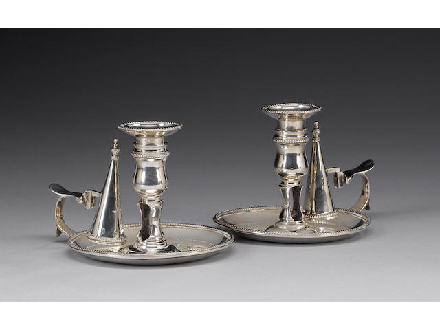A pair of George III silver chambersticks, by John Arnell, London 1777,  (2)