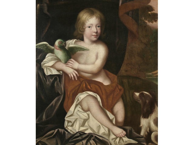 English School (circa 1680) A portrait of an infant boy wearing classical dress,