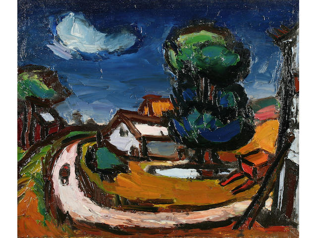 Theodore Major (1908-1999) Landscape with lane, figure and farm,