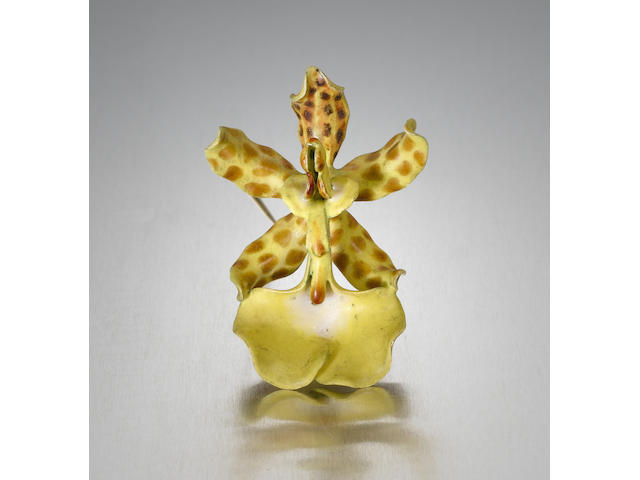 A rare late 19th century enamel orchid brooch, by Tiffany,