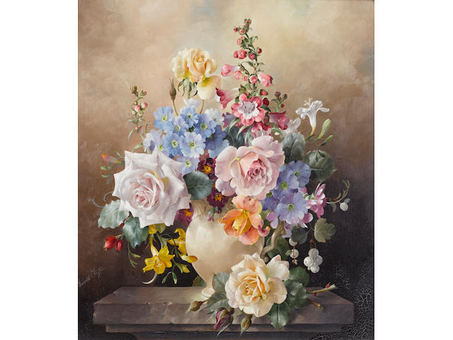Harold Clayton (British, 1896-1979) Roses and Primulas 50 x 45 cm. (19 3/4 x 17 3/4 in.)