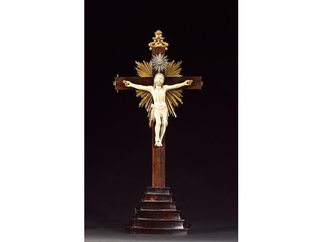 An Indo Portugese carved ivory Crucifix
