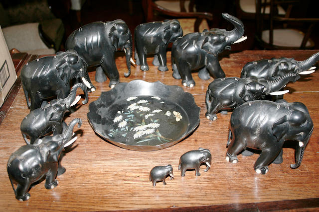 An assortment of ebony elephants