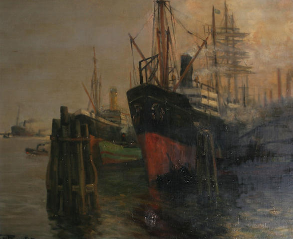 Victor de Ruyter (b. 1870) German "Alturraer-Hofen" - a steamship in harbour ,