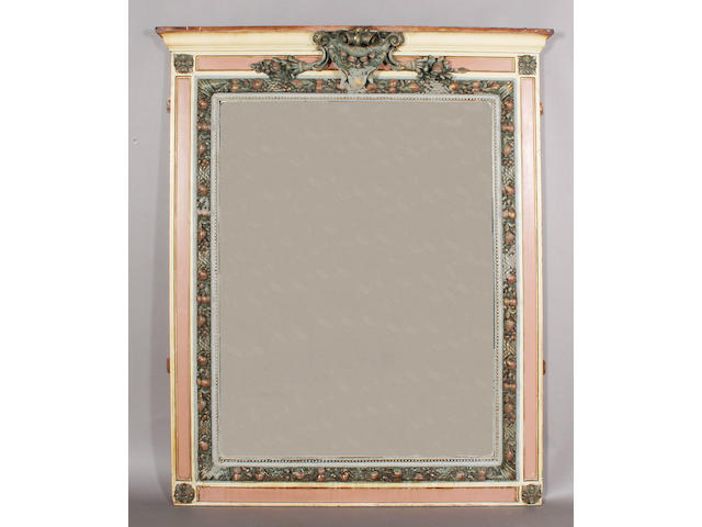 A decorative 19th century fruit and foliate moulded gesso and later polychrome painted frame overmantel mirror