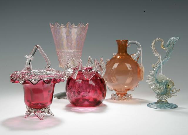 Five pieces of coloured glass Late 19th century