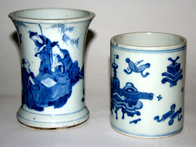 Two blue and white brush pots, 19th Century