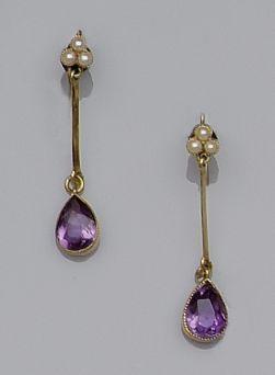 Bonhams : A late Victorian gold mounted amethyst and seed pearl pendant