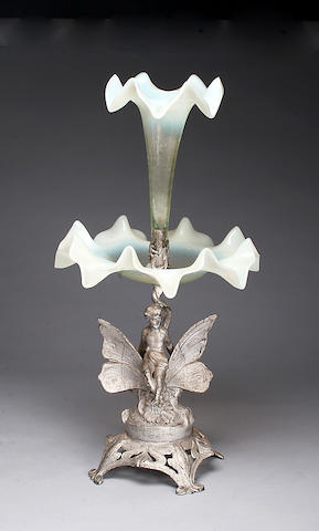 A vaseline glass epergne / table centre circa 1900